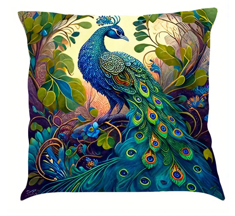 1pc New Creative Oil Painting Peacock Linen Throw Pillow Cover